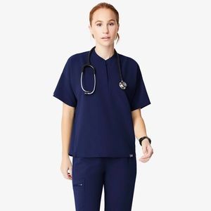 FIGS Dahra Henley Scrub Top Navy